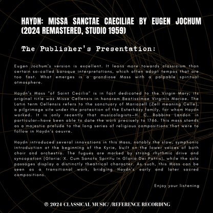 Haydn: Missa Sanctae Caeciliae by Eugen Jochum (2024 Remastered, Studio 1959) - CMRR Music Publishing