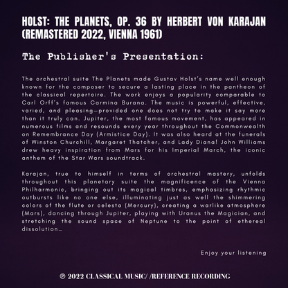 Holst: The Planets, Op. 36 by Herbert von Karajan (2022 Remastered, Vienna 1961) - CMRR Music Publishing