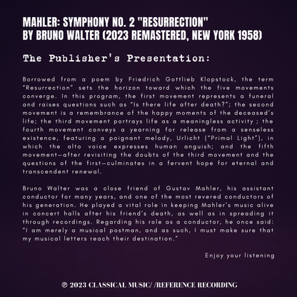 Mahler: Symphony No. 2 "Resurrection" by Bruno Walter (2023 Remastered, New York 1958) - CMRR Music Publishing