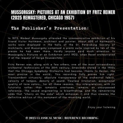 Mussorgsky: Pictures at an Exhibition by Fritz Reiner (2025 Remastered, Chicago 1957) - CMRR Music Publishing
