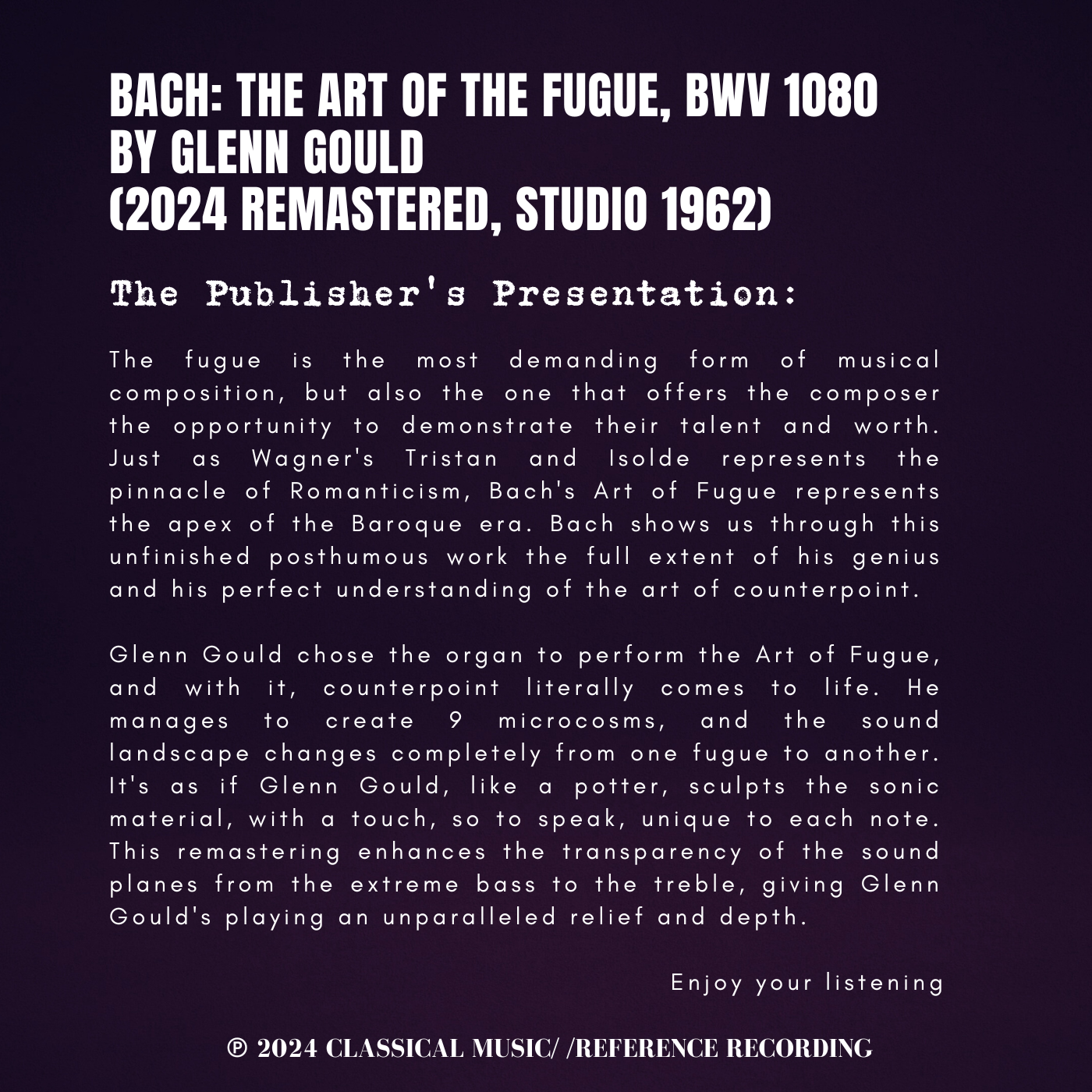 Bach: The Art of the Fugue, BWV 1080 by Glenn Gould (2024 Remastered, Studio 1962)