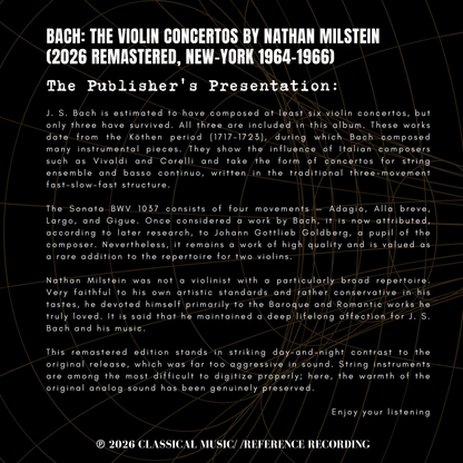 Bach: The Violin Concertos by Nathan Milstein (2026 Remastered, New-York 1964-1966)