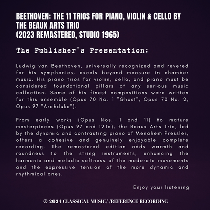 Beethoven: The 11 Trios for Piano, Violin & Cello by the Beaux Arts Trio (2023 Remastered, Studio 1965) - CMRR Music Publishing