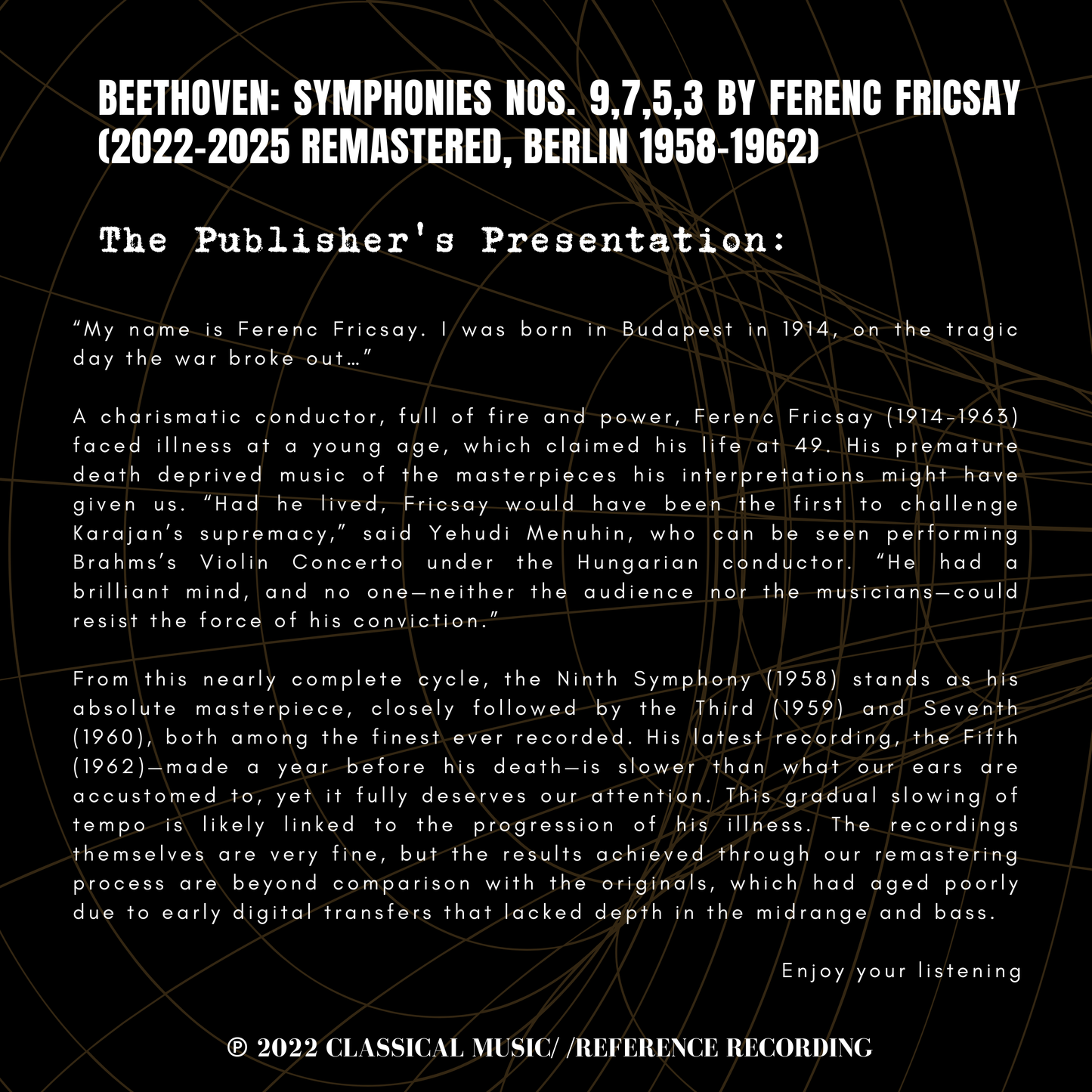 Beethoven: Symphonies Nos. 9,7,5,3 by Ferenc Fricsay (2022-25 Remastered, Berlin 1958-1962)