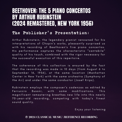 Beethoven: The 5 Piano Concertos by Arthur Rubinstein (2024 Remastered, New York 1956) - CMRR Music Publishing