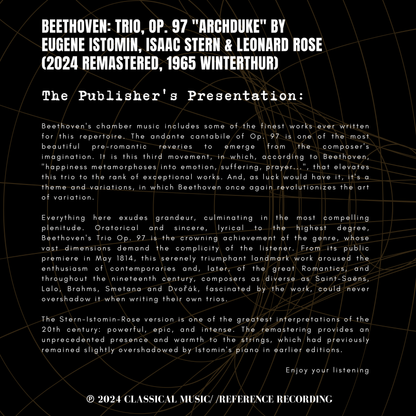 Beethoven: Trio, Op. 97 Archduke by Eugene Istomin, Isaac Stern and Leonard Rose (2024 Remastered, 1965 Winterthur) - CMRR Music Publishing