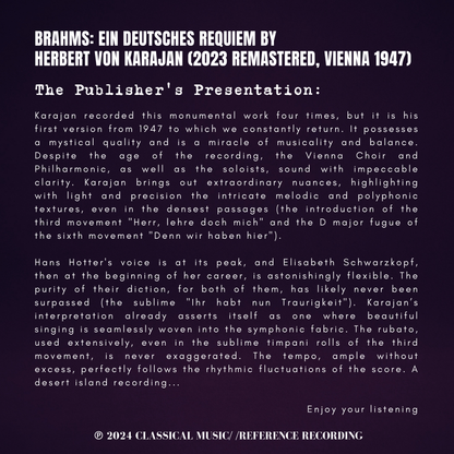 Brahms: Ein Deutsches Requiem By Herbert Von Karajan (2023 Remastered, Vienna 1947) - CMRR Music Publishing