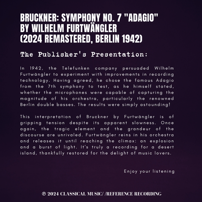 Bruckner: Symphony No. 7 "Adagio"  by Wilhelm Furtwängler (2024 Remastered, Berlin 1942) - CMRR Music Publishing