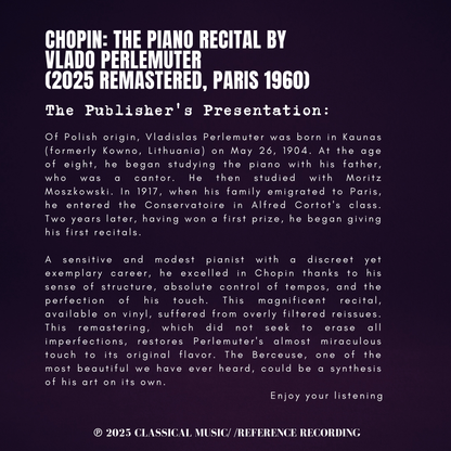 Chopin: The Piano Recital by Vlado Perlemuter (2025 Remastered, Paris 1960)