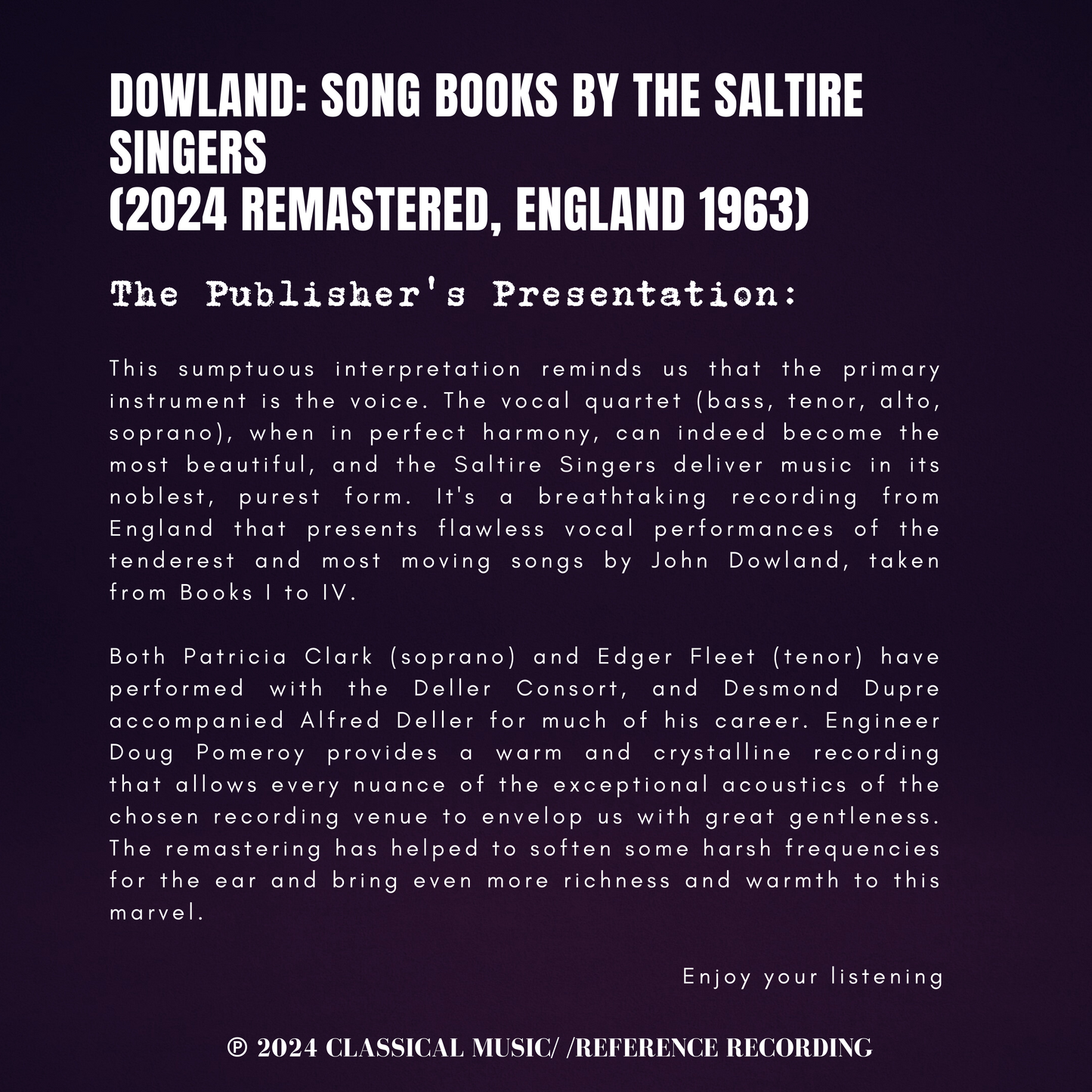 Dowland: Song Books by The Saltire Singers (2024 Remastered, England 1963)