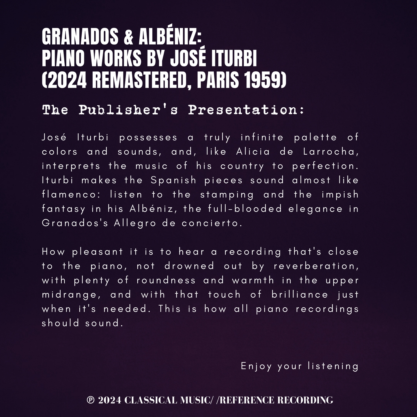 Granados & Albéniz: Piano Works  by José Iturbi (2024 Remastered, Paris 1959)