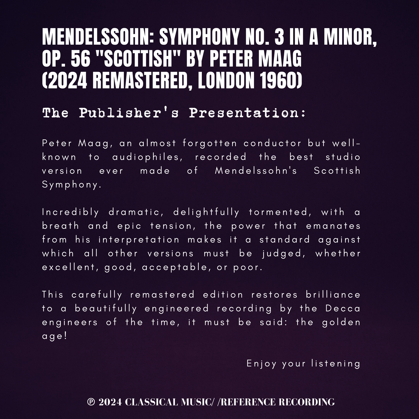 Mendelssohn: Symphony No. 3 in A minor, Op. 56 Scottish by Peter Maag (2024 Remastered, London 1960)