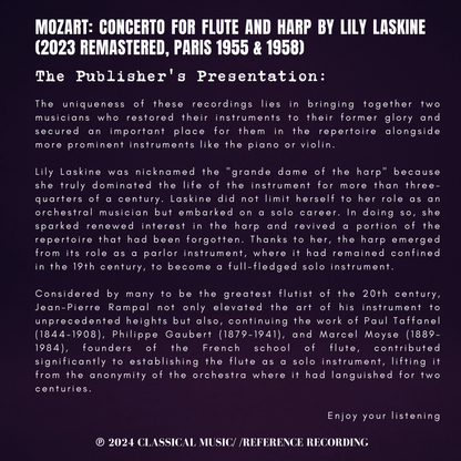 Mozart: Concerto For Flute And Harp By Lily Laskine (2023 Remastered, Paris 1955 & 1958)