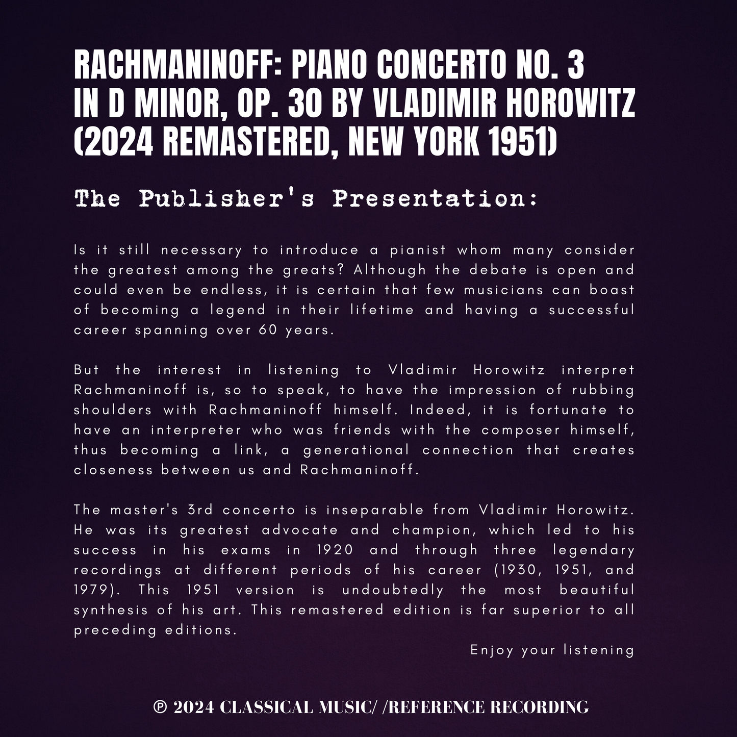 Rachmaninoff: Piano Concerto No. 3 in D minor, Op. 30 by Vladimir Horowitz (2024 Remastered, New York 1951)