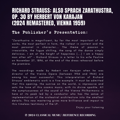 Richard Strauss: Also Sprach Zarathustra, Op. 30 by Herbert von Karajan (2024 Remastered, Vienna 1959) - CMRR Music Publishing