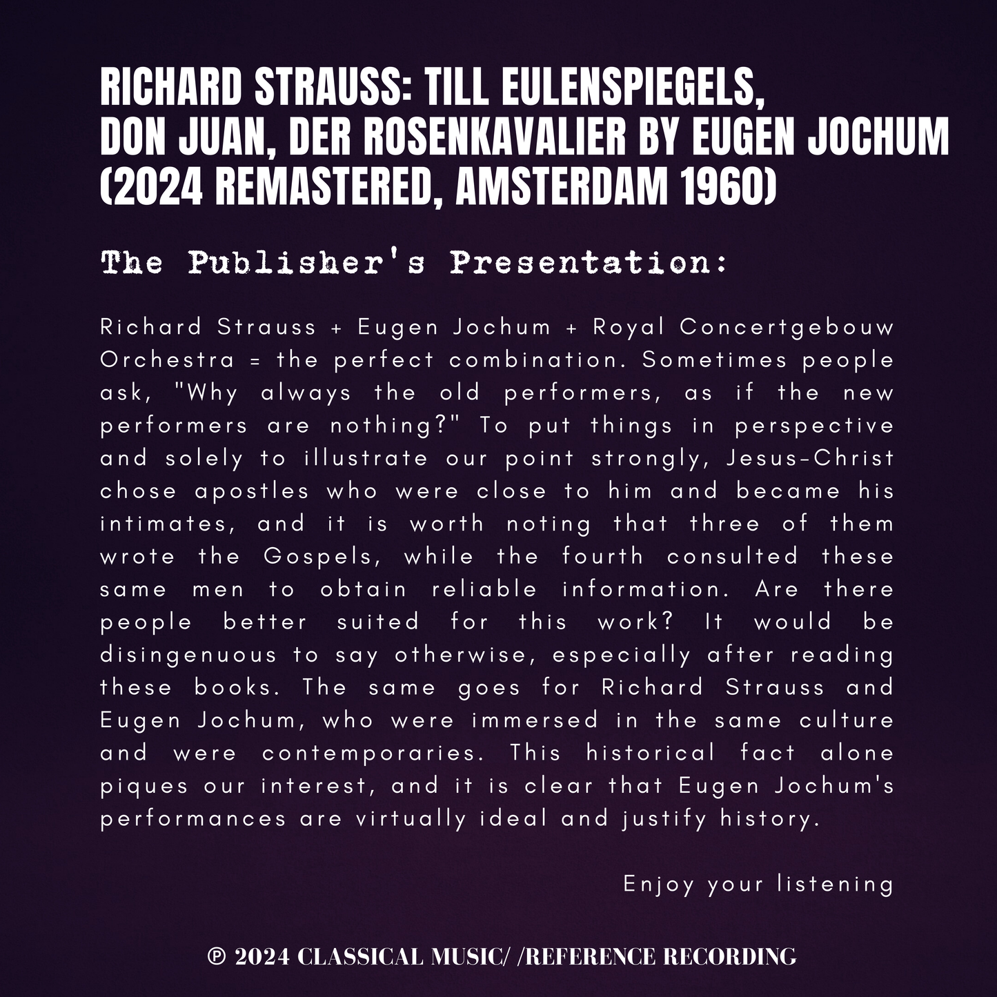 Richard Strauss: Till Eulenspiegels, Don Juan, Der Rosenkavalier by Eugen Jochum (2024 Remastered, Amsterdam 1960)