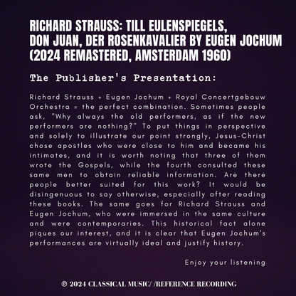 Richard Strauss: Till Eulenspiegels, Don Juan, Der Rosenkavalier by Eugen Jochum (2024 Remastered, Amsterdam 1960) - CMRR Music Publishing