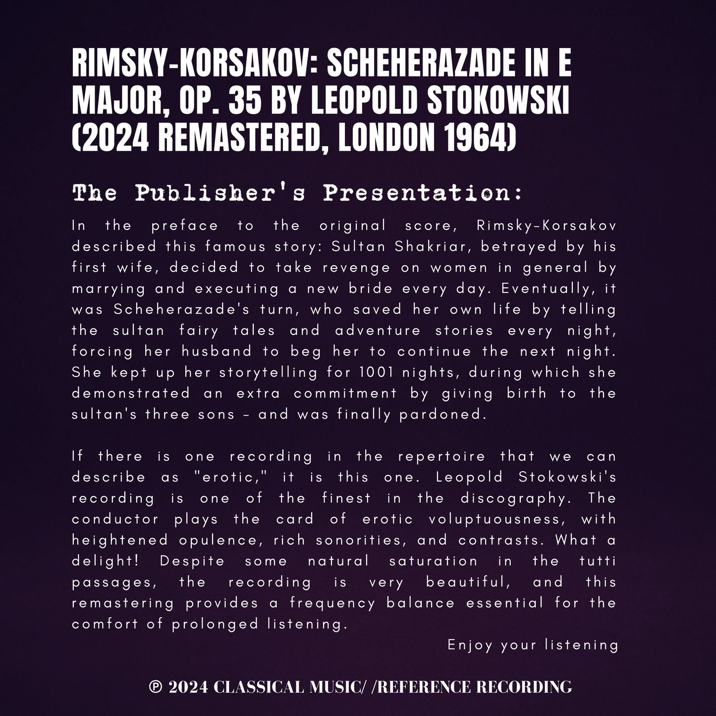 Rimsky Korsakov: Scheherazade in E Major, Op. 35 by Leopold Stokowski (2024 Remastered, London 1964)