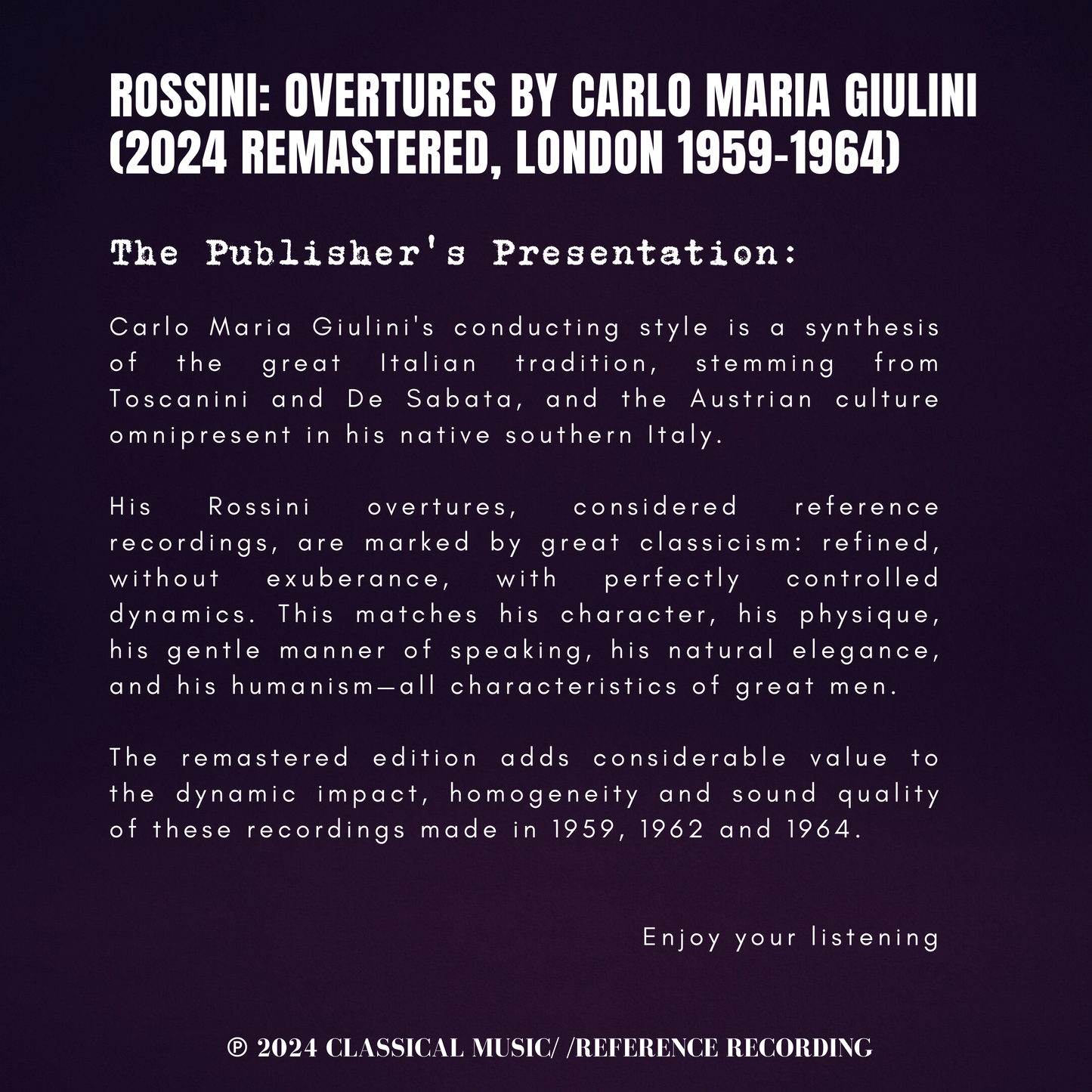 Rossini: Overtures by Carlo Maria Giulini (2024 Remastered, London 1959-1964)