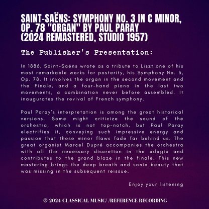 Saint-Saëns: Symphony No. 3 in C Minor, Op. 78 "Organ" by Paul Paray (2024 Remastered, Studio 1957)