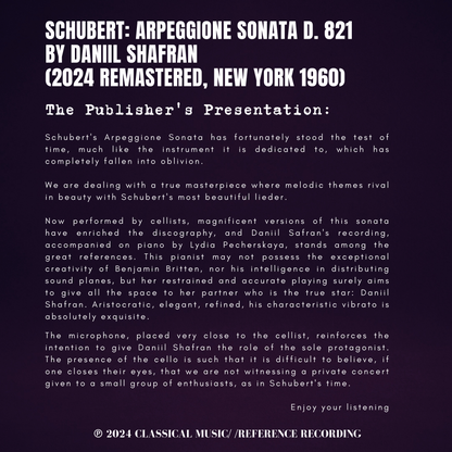 Schubert: Arpeggione Sonata D. 821 by Daniil Shafran (2024 Remastered, New York 1960) - CMRR Music Publishing
