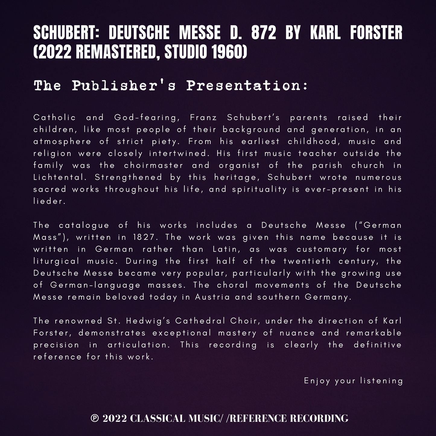 Schubert: Deutsche Messe D. 872 by Karl Forster (2022 Remastered, Studio 1960)