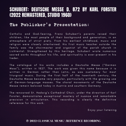Schubert: Deutsche Messe D. 872 by Karl Forster (2022 Remastered, Studio 1960) - CMRR Music Publishing
